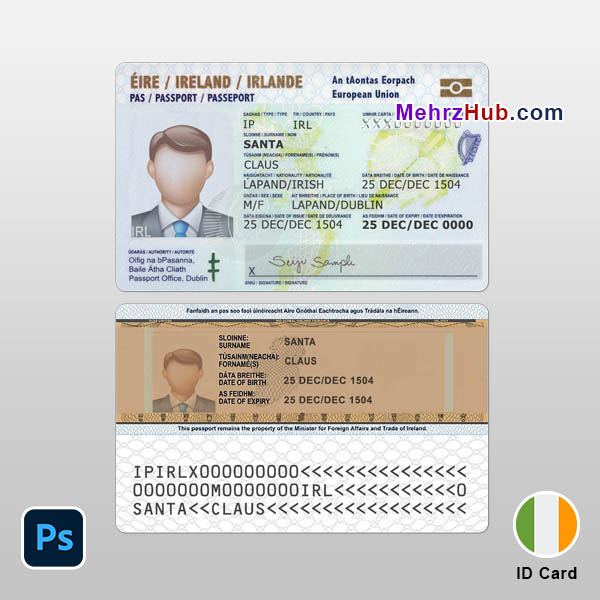 ireland id card PSD template