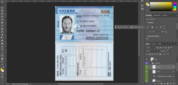 South Korea alien registration card Template